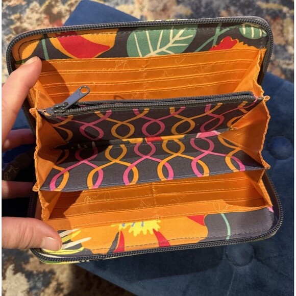 Vera Bradley Jazzy Blooms 8” Wallet Gray Pink Orange Green Zip Compartments - Picture 4 of 5